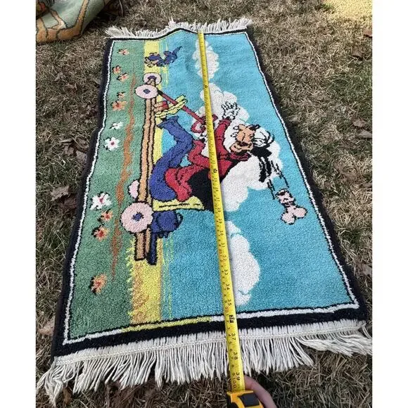 Vintage 1950’s Walt Disney Goofy On Cart Hand Made Wool Children’s Rug Carpet